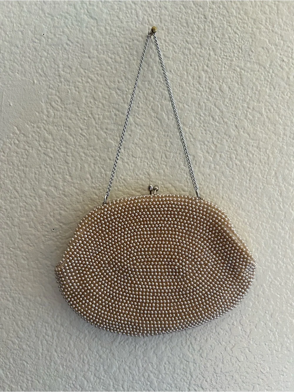 Beaded Evening Clutch in Cream with Lotus design